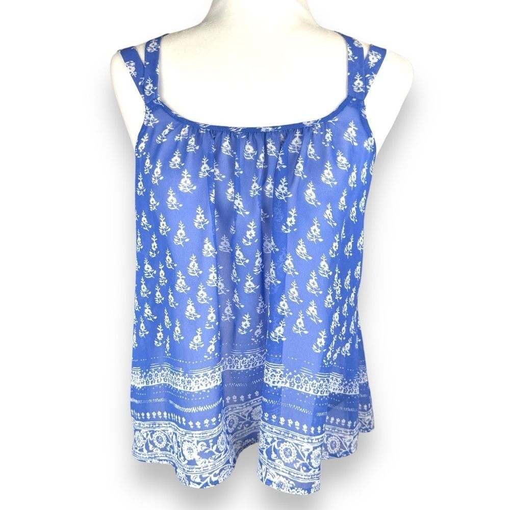 Express Blue Floral Womens Top Size Small Sheer Flowy Romantic‎ Boho Coquette